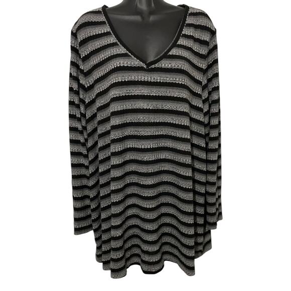 Lane Bryant Womens Sweater Plus Size 22/24 V Neck Striped Long Sleeve Gray Black - Picture 1 of 12